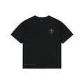 Chrome Hearts Style Black T-Shirt with Gold Cross Graphic and Bottom Logo - Premium Cotton Streetwear Tee