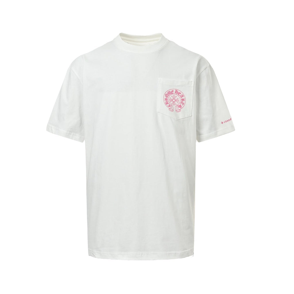 Chrome Hearts 2026 SS Hollywood Triple Cross Pocket T-Shirt - Black Unisex Cotton Tee with Orange Gothic Logo