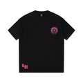Chrome Hearts Black T-Shirt with Pink Embroidered Horseshoe Cross Graphic