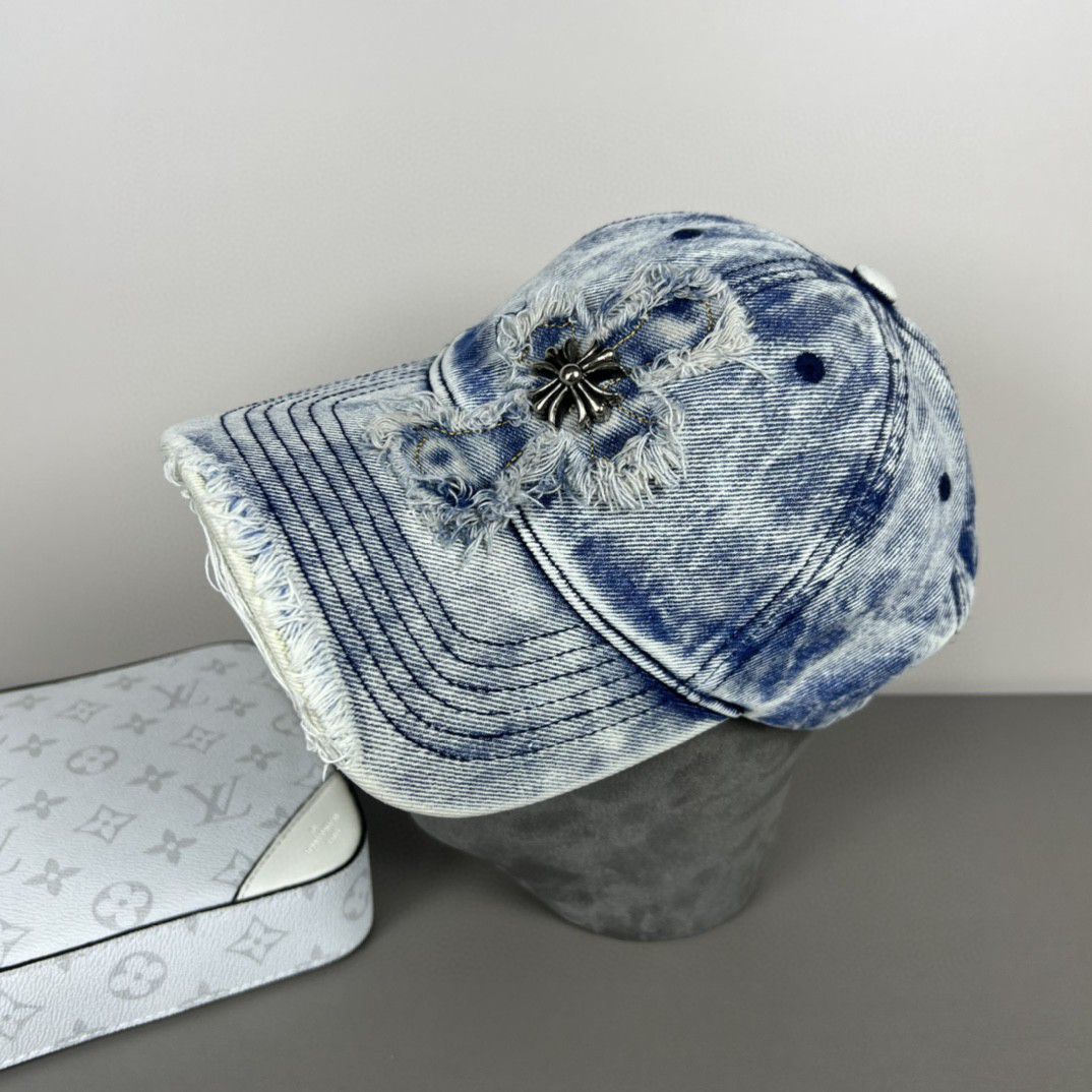 Chrome Hearts Washed, Distressed Denim Baseball Cap
