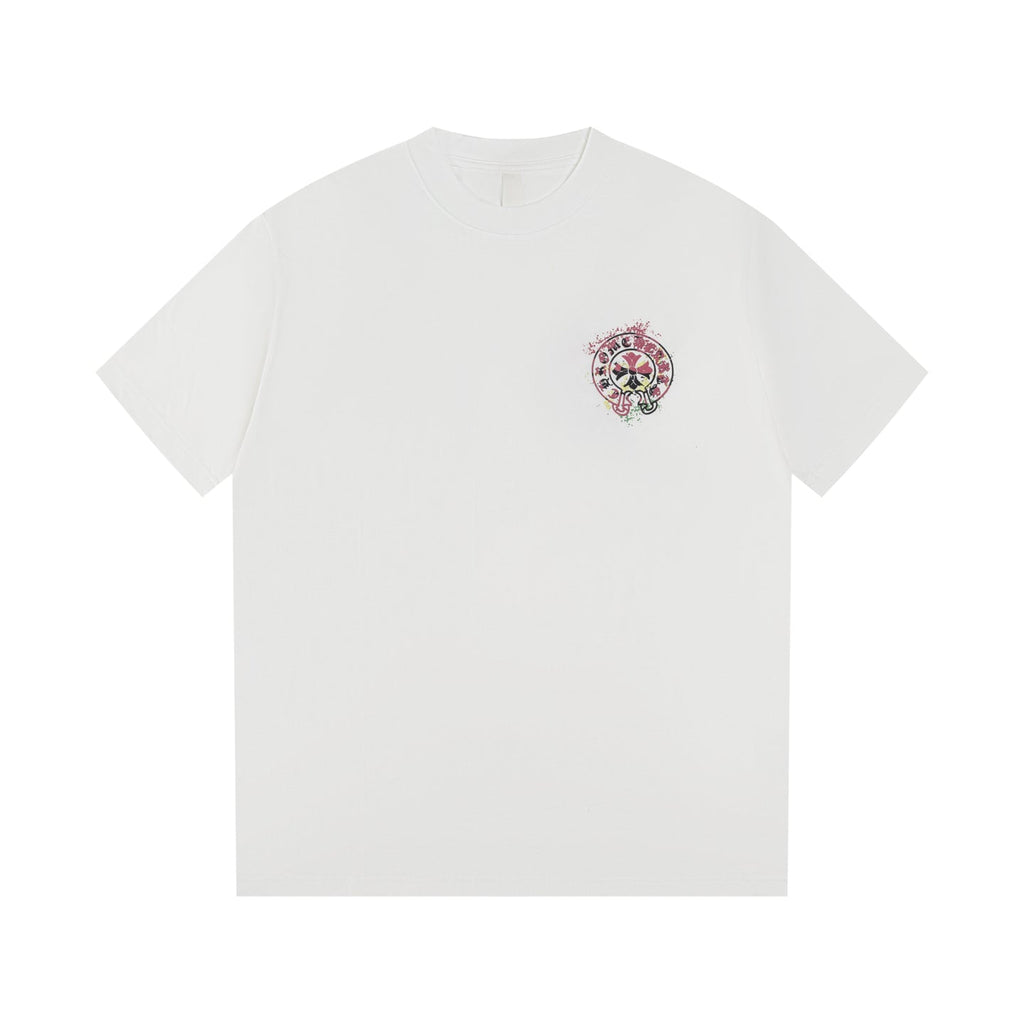 Chrome Hearts 2026 SS Multi-Color Splatter Cross T-Shirt - White Unisex Cotton Tee