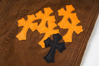 Chrome Hearts-Style Brown Cargo Pants with Cross Patches