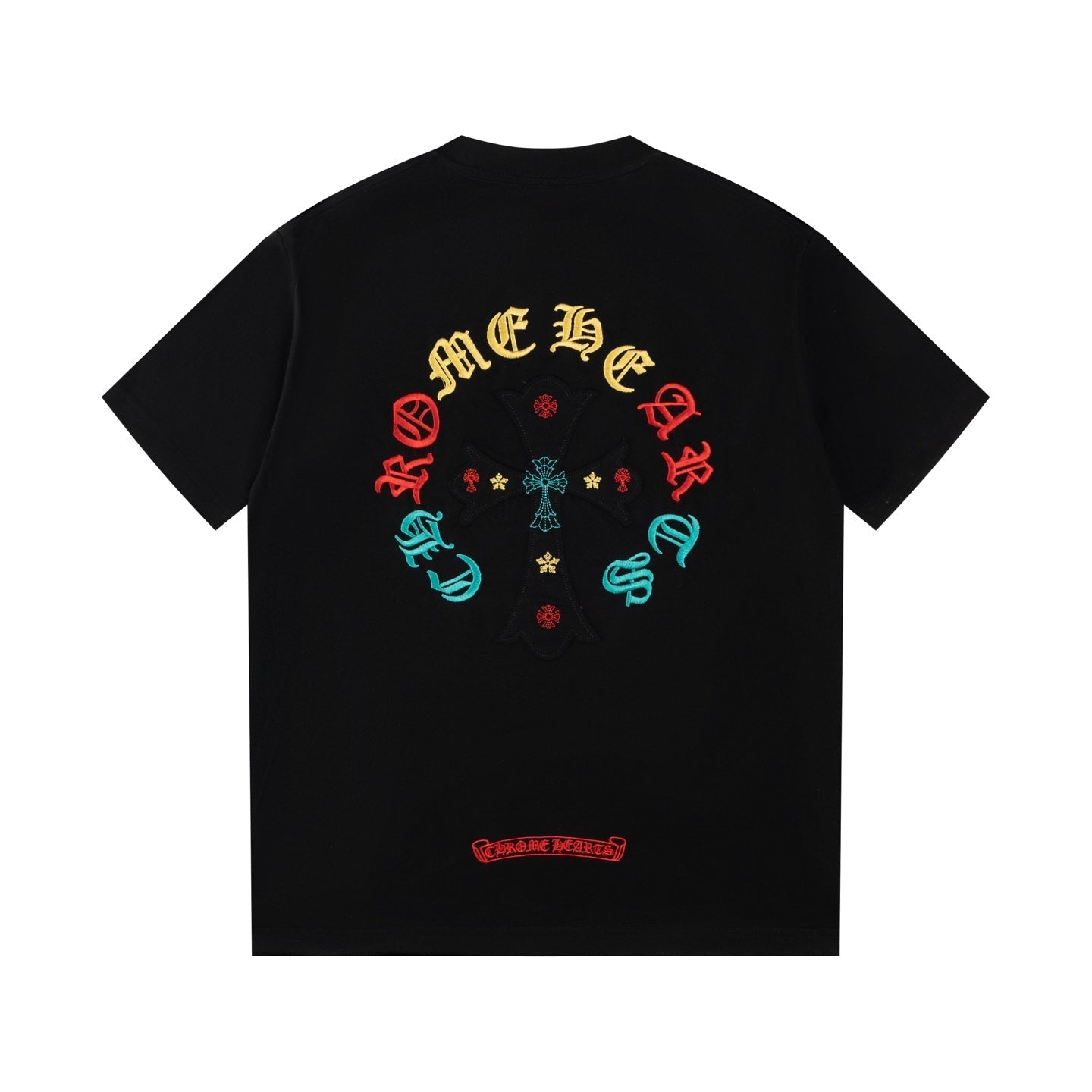 Chrome Hearts 2026 SS Multi-Color Gothic Cross Embroidered T-Shirt - Black Unisex Cotton Tee