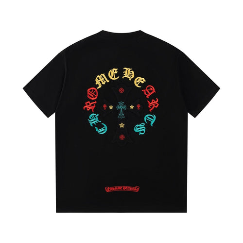 Chrome Hearts 2026 SS Multi-Color Gothic Cross Embroidered T-Shirt - Black Unisex Cotton Tee