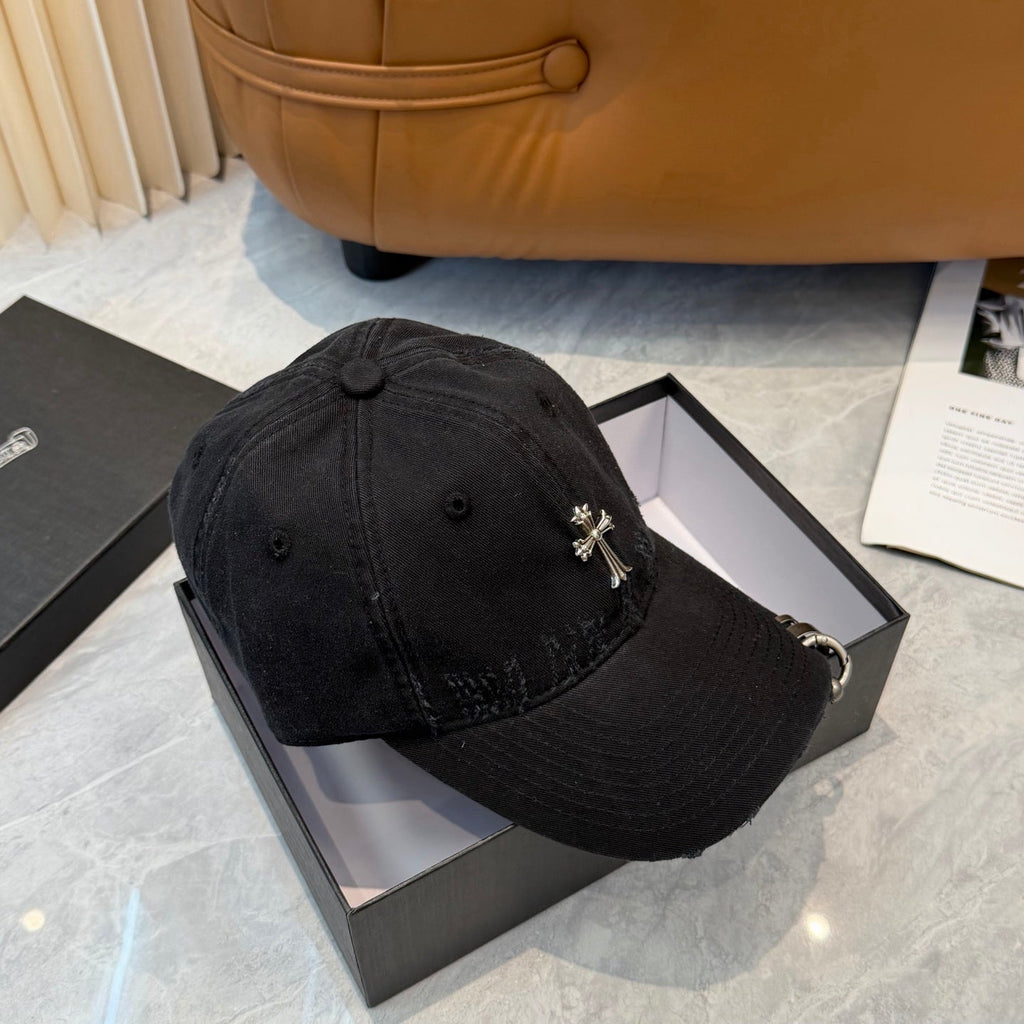 Chrome Hearts Black Washed, Distressed Soft-Top Baseball Cap