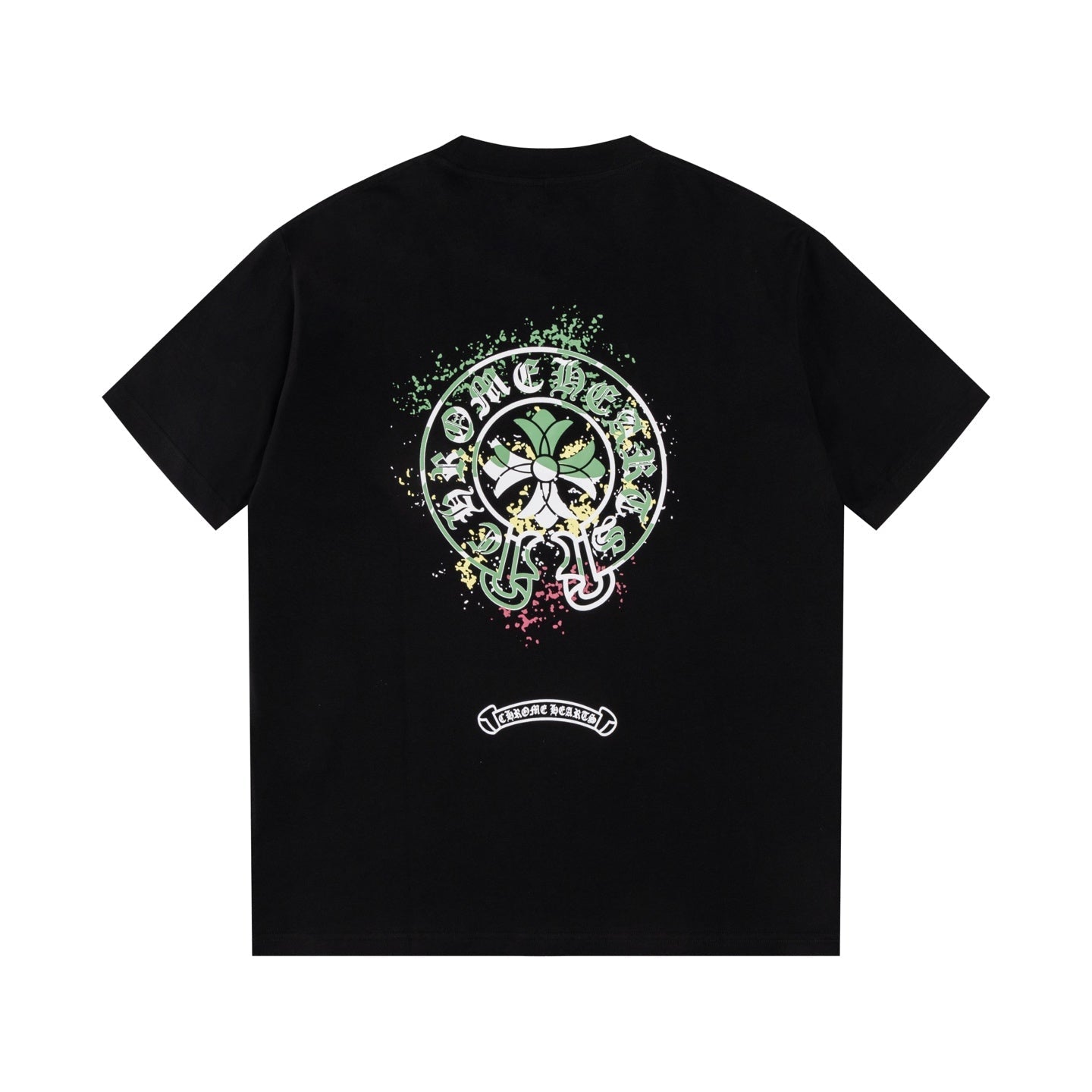 Chrome Hearts 2026 SS Green Floral Cross Graphic T-Shirt - Black Unisex Cotton Tee