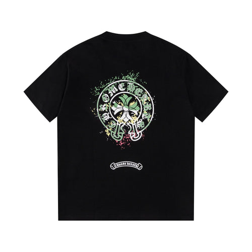 Chrome Hearts 2026 SS Green Floral Cross Graphic T-Shirt - Black Unisex Cotton Tee