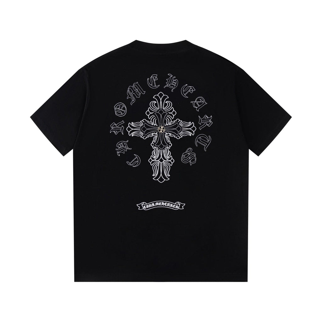 Chrome Hearts 2026 SS White Embroidered Cross T-Shirt - Black Unisex Cotton Tee with Gothic Logo