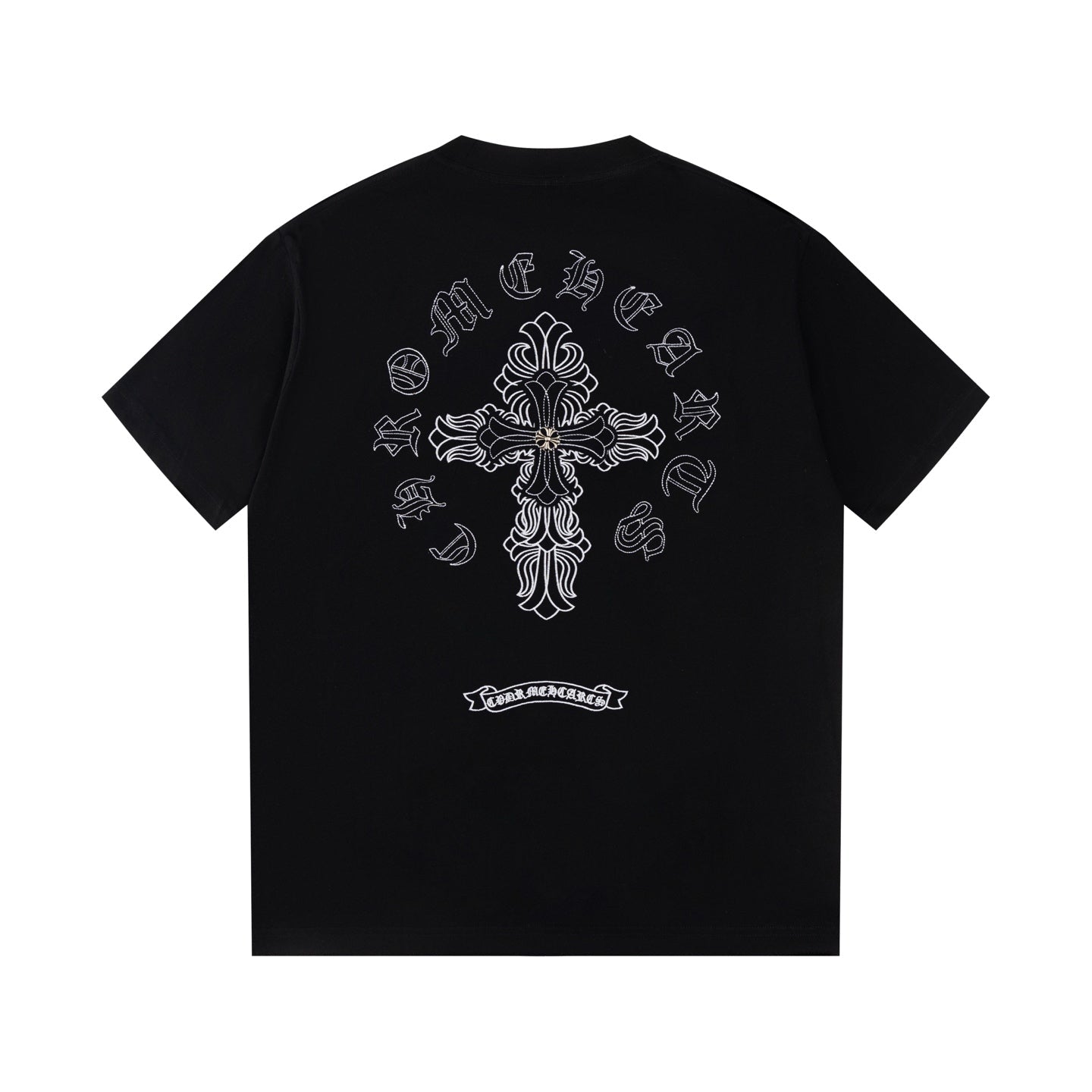 Chrome Hearts 2026 SS White Embroidered Cross T-Shirt - Black Unisex Cotton Tee with Gothic Logo