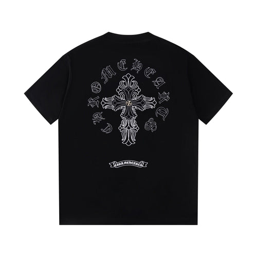 Chrome Hearts 2026 SS White Embroidered Cross T-Shirt - Black Unisex Cotton Tee with Gothic Logo