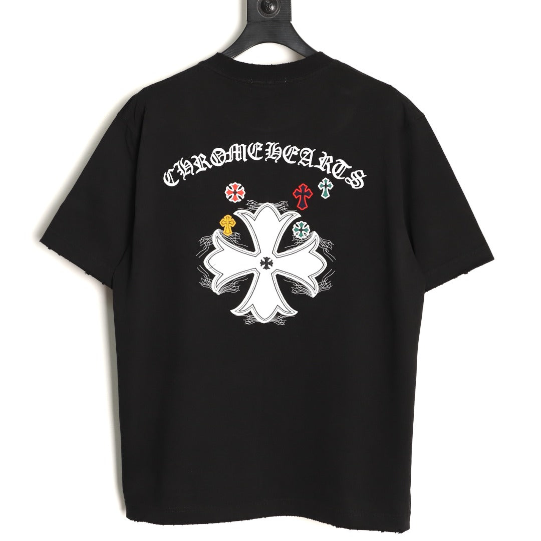 Chrome Hearts 2026 SS Multi-Color Cross Embroidered T-Shirt - Black Unisex Cotton Tee with Gothic Logo