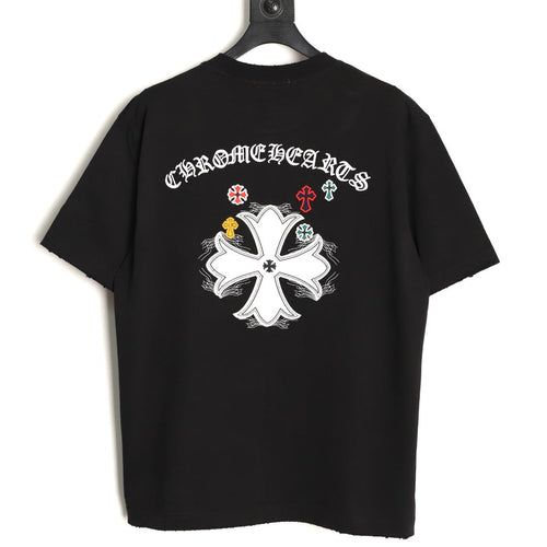 Chrome Hearts 2026 SS Multi-Color Cross Embroidered T-Shirt - Black Unisex Cotton Tee with Gothic Logo