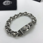 Chrome Hearts 925 Silver Sword and Fleur-de-Lis Bracelet