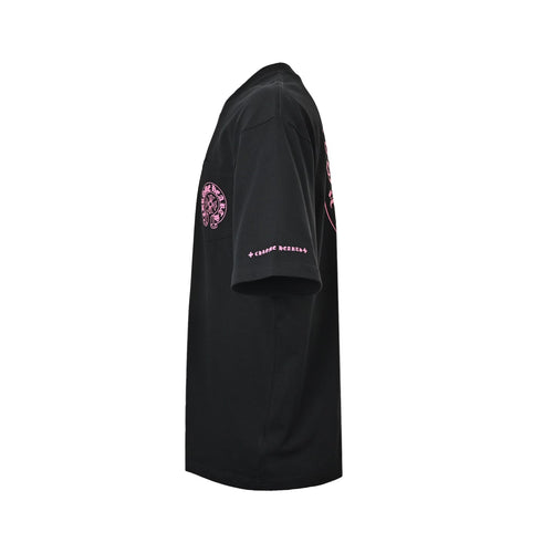 Chrome Hearts 2026 SS Pink Horseshoe & Cross Pocket T-Shirt - Black Unisex Cotton Tee with Gothic Logo