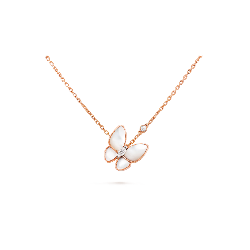 Van Cleef & Arpels Two Butterfly necklace featuring white mother-of-pearl and diamonds.