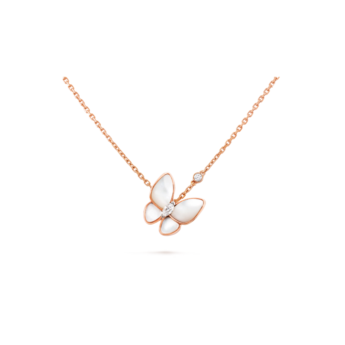 Van Cleef & Arpels Two Butterfly necklace featuring white mother-of-pearl and diamonds.