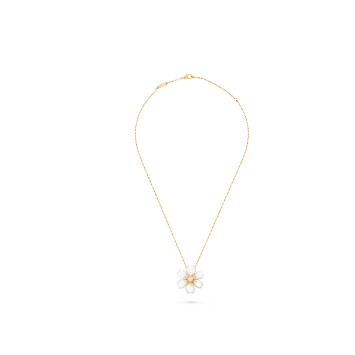Van Cleef & Arpels Rose de Noël collection mini pendant with mother-of-pearl and diamonds