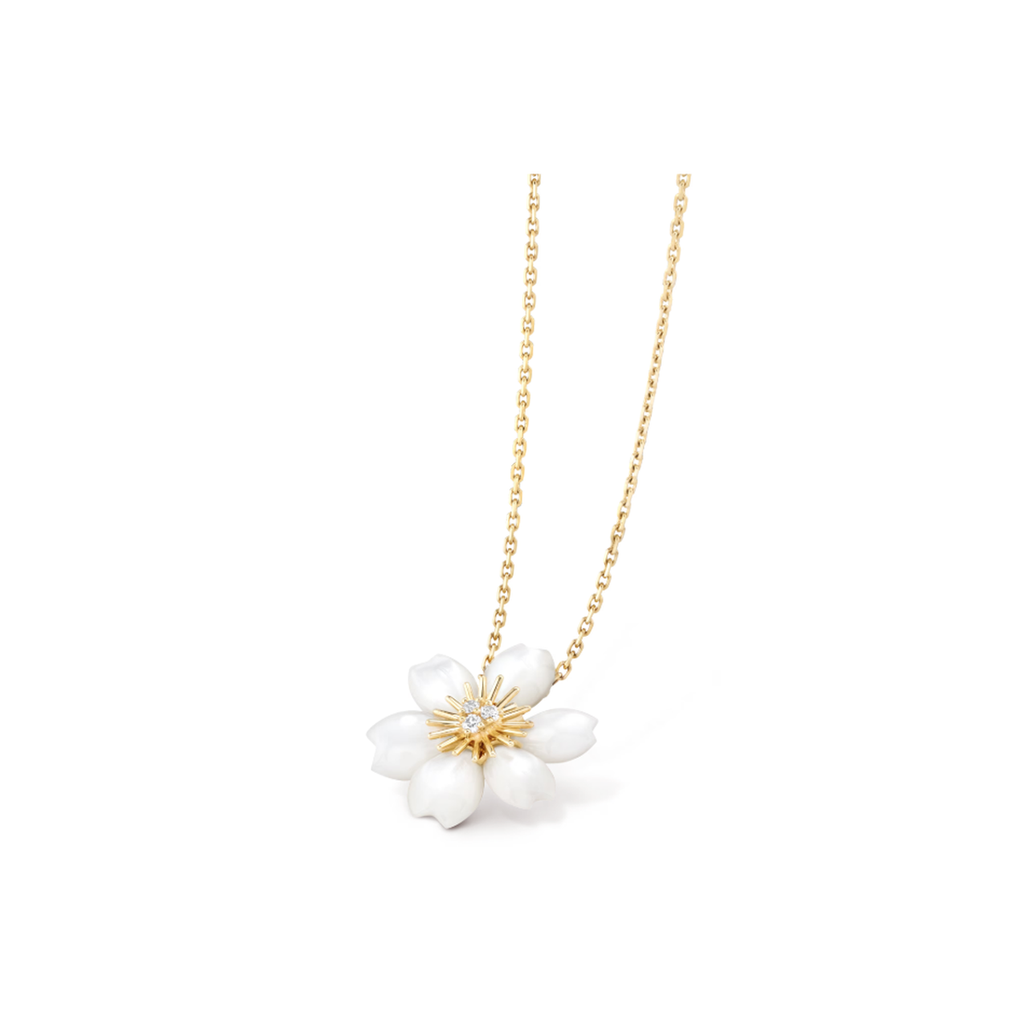 Van Cleef & Arpels Rose de Noël collection mini pendant with mother-of-pearl and diamonds