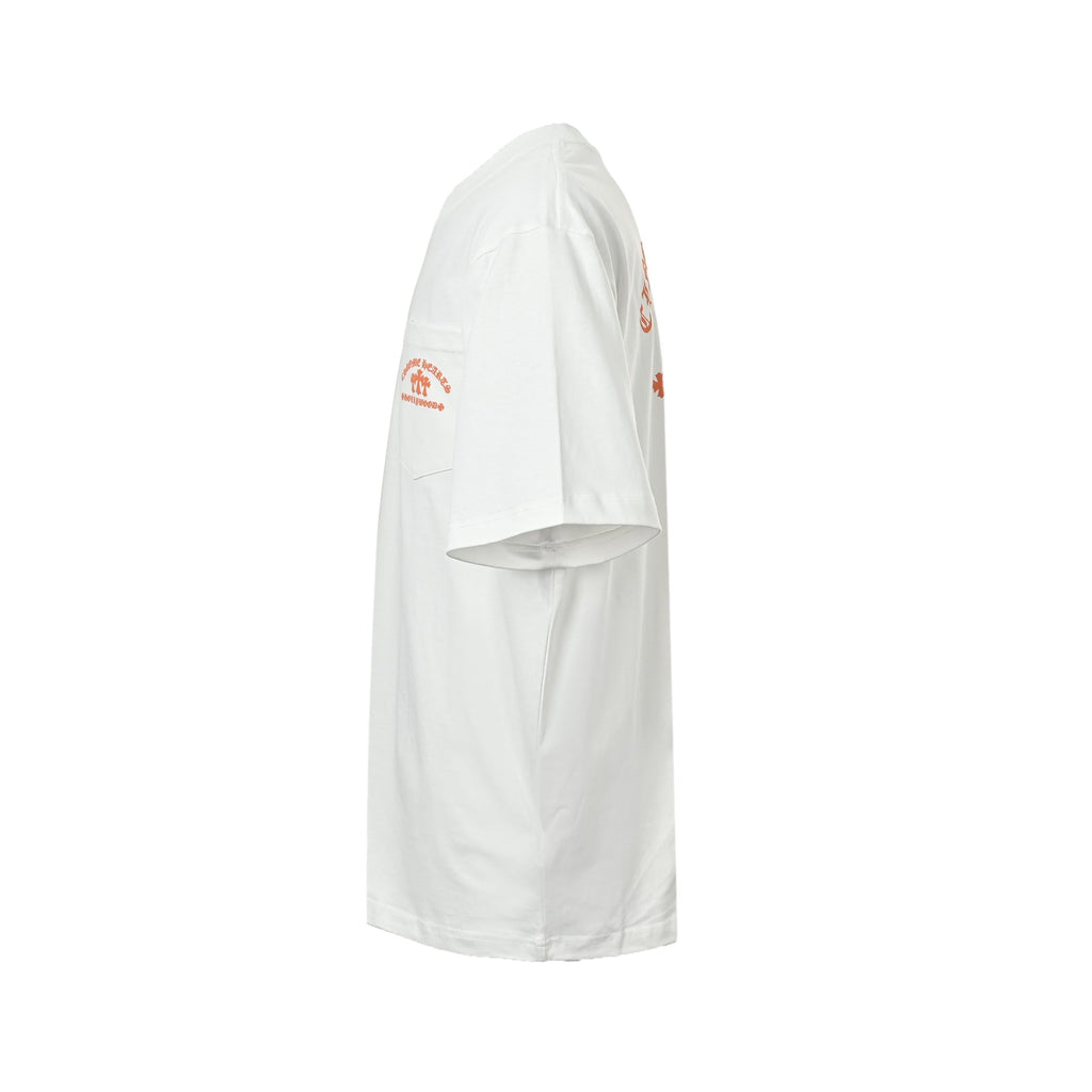 Chrome Hearts 2026 SS Hollywood Triple Cross Pocket T-Shirt - White Unisex Cotton Tee with Orange Gothic Logo