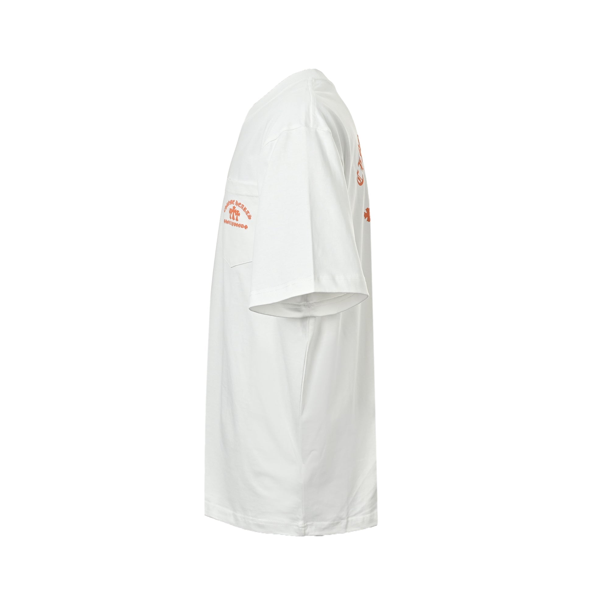 Chrome Hearts 2026 SS Hollywood Triple Cross Pocket T-Shirt - White Unisex Cotton Tee with Orange Gothic Logo