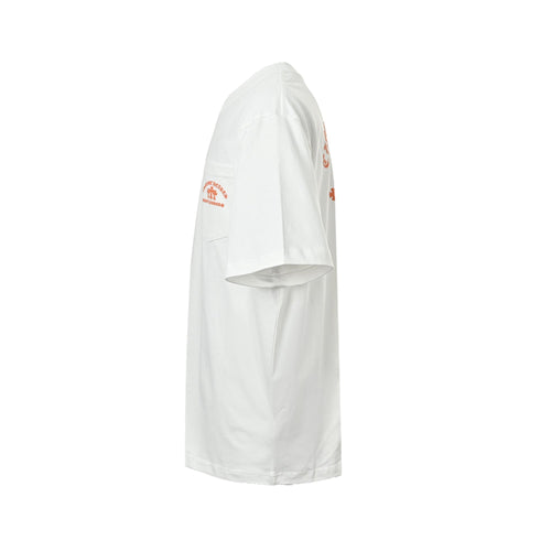 Chrome Hearts 2026 SS Hollywood Triple Cross Pocket T-Shirt - White Unisex Cotton Tee with Orange Gothic Logo