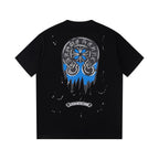 Chrome Hearts Black T-Shirt with Blue Drip Horseshoe Cross Graphic