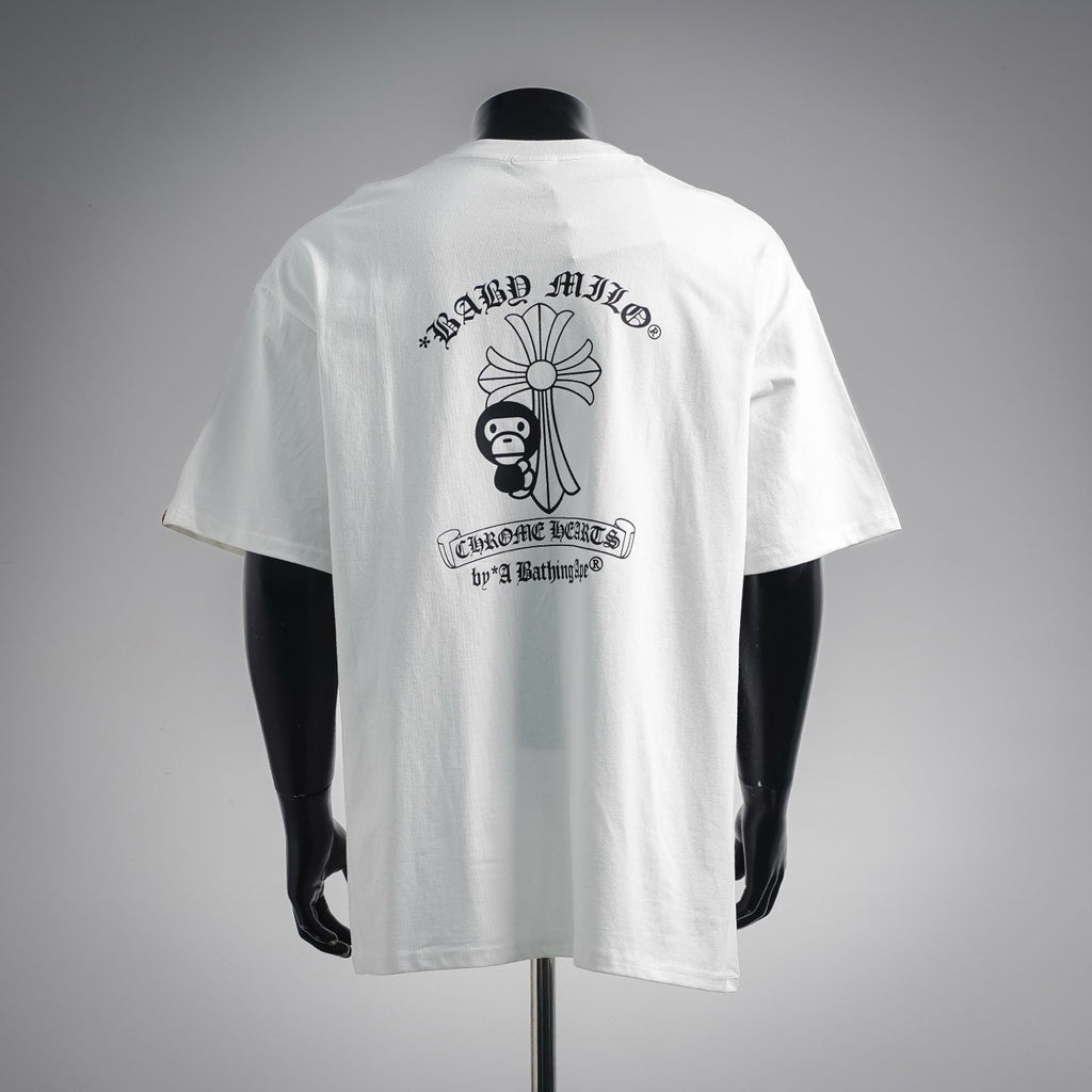 BAPE x Chrome Hearts Collaboration Baby Milo Cross T-Shirt - White Streetwear Tee