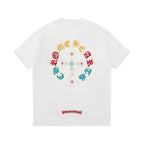 Men's Streetwear T-Shirt - Colorful Sanskrit & Cross Embroidery, Premium Cotton, Unisex Casual Top