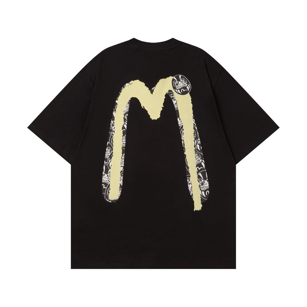 EVISU Black Daruma & Large "M" Print Short-Sleeve T-Shirt