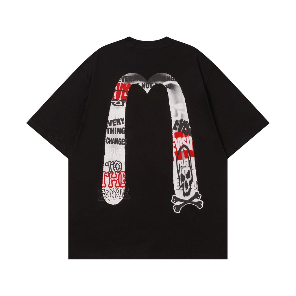 EVISU Black Short-Sleeve T-Shirt with Large "M" Print