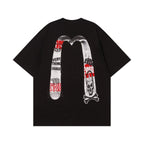 EVISU Black Short-Sleeve T-Shirt with Large "M" Print