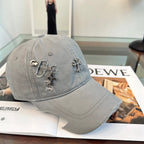 Chrome Hearts Grey Washed, Distressed, and Ripped Baseball Cap