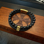 Chrome Hearts Double-Layer Bracelet: Volcanic Stone and Leather