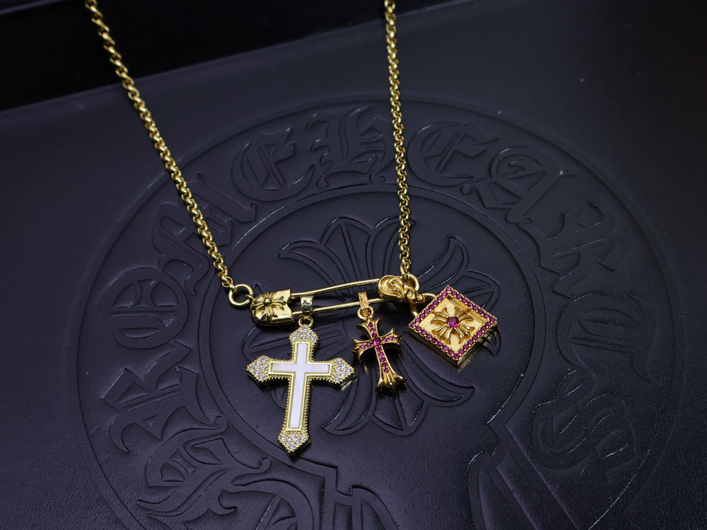 Chrome Hearts Multi-Pendant Pin Necklace