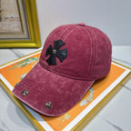 Chrome Hearts Burgundy Washed & Distressed Baseball Cap