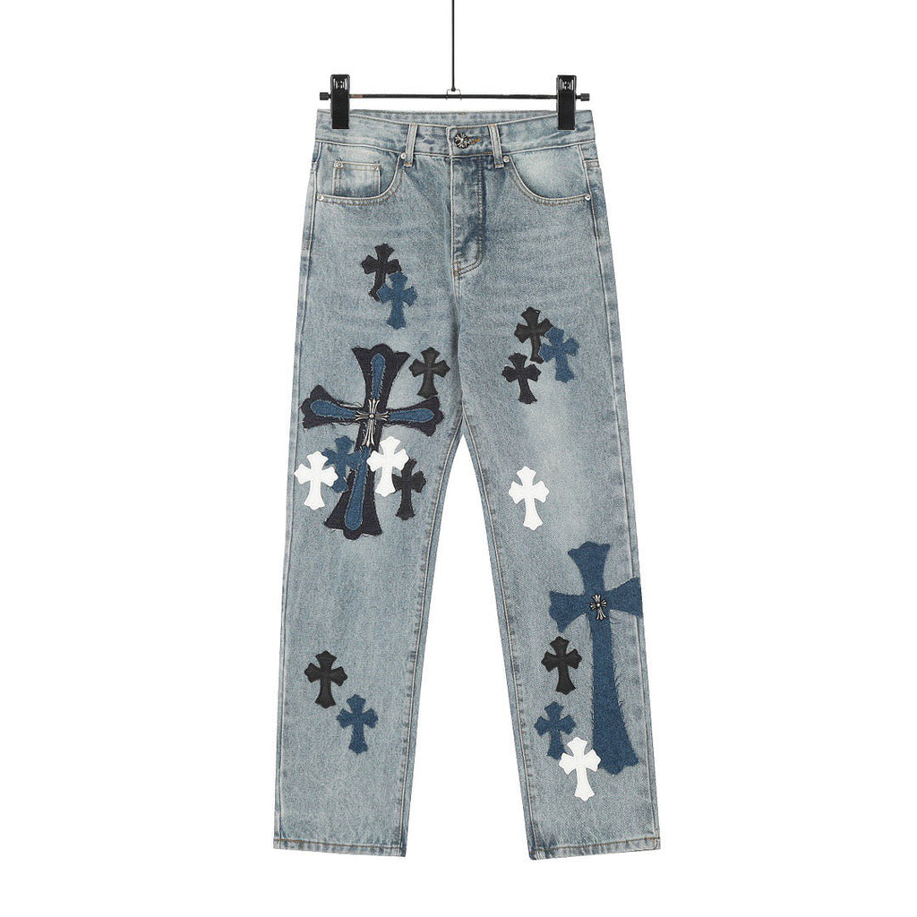 Chrome Hearts Cross-Patch Washed Denim Jeans