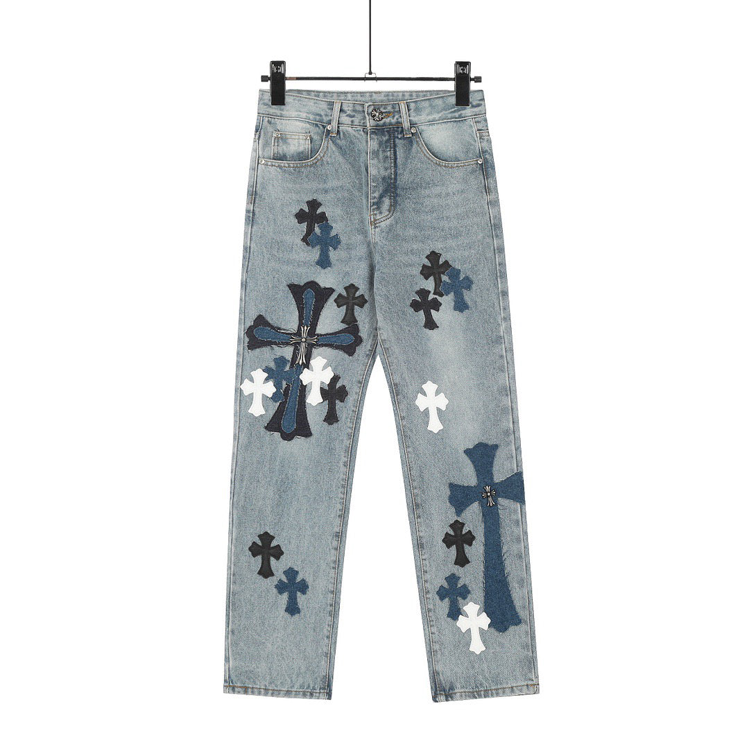 Chrome Hearts Cross-Patch Washed Denim Jeans