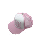 Chrome Hearts pink and white embroidered mesh trucker cap