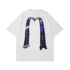 EVISU Black Short-Sleeve T-Shirt with Large "M" Print