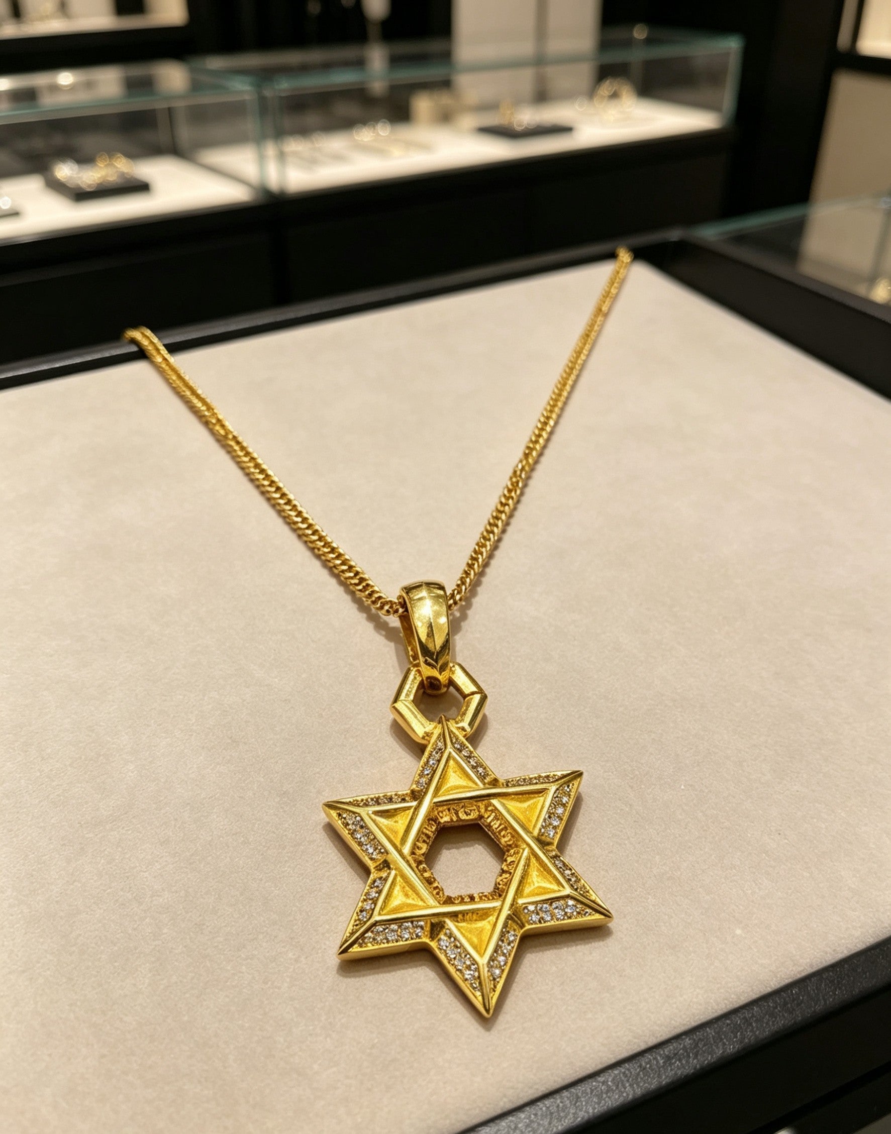 A full-diamond six-pointed star pendant necklace from Chrome Hearts.