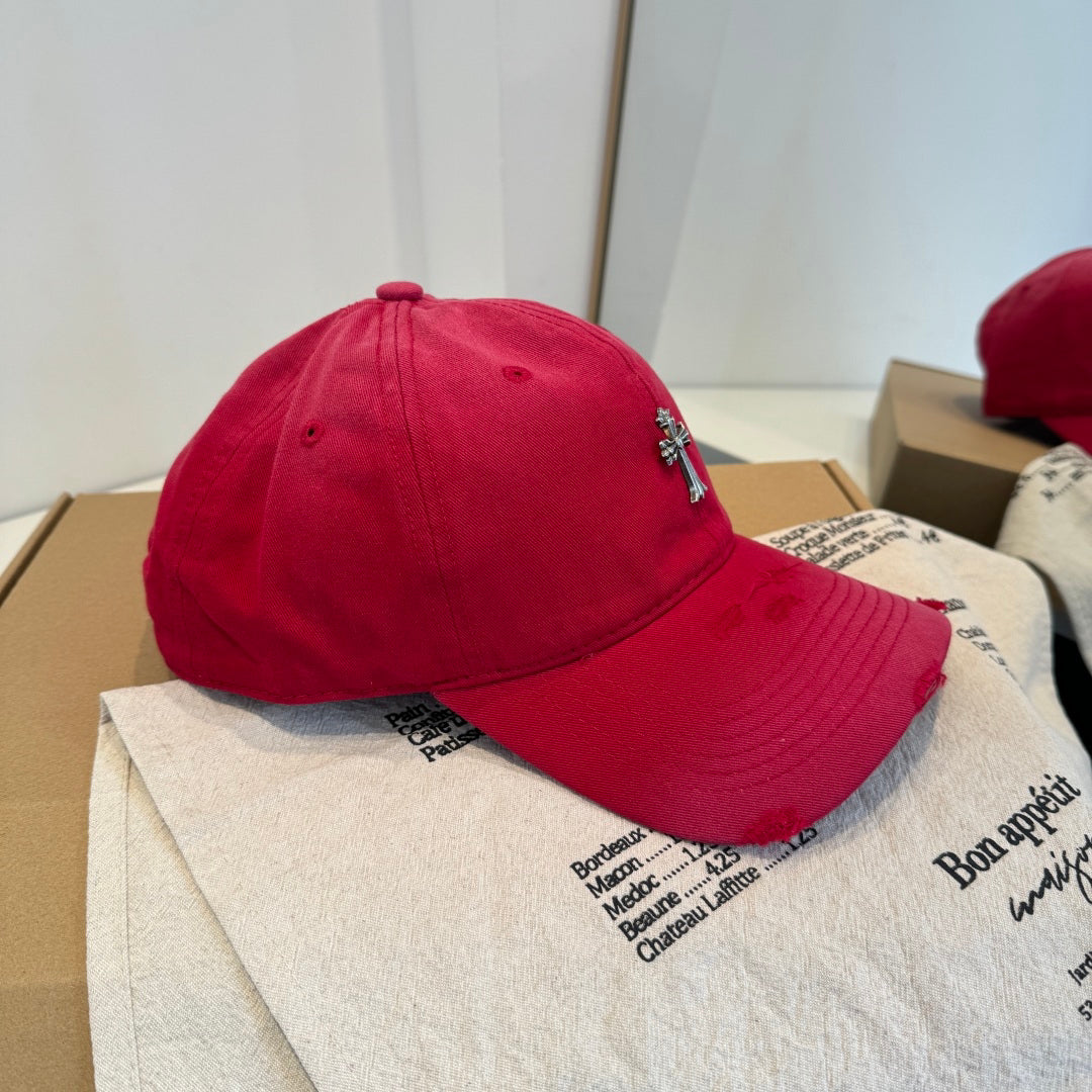 Chrome Hearts Red Washed & Distressed Baseball Cap