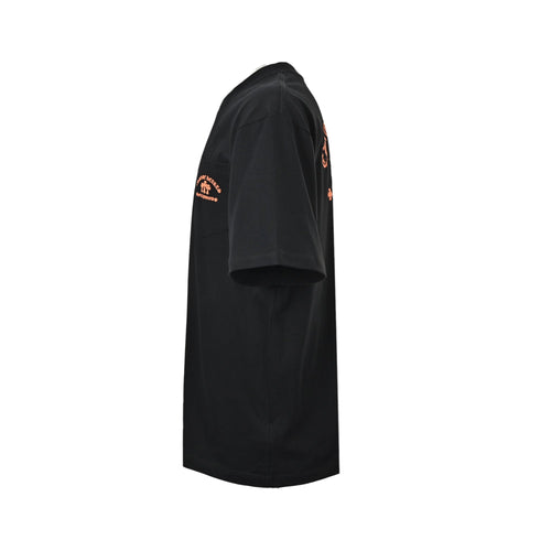 Chrome Hearts 2026 SS Hollywood Triple Cross Pocket T-Shirt - Black Unisex Cotton Tee with Orange Gothic Logo