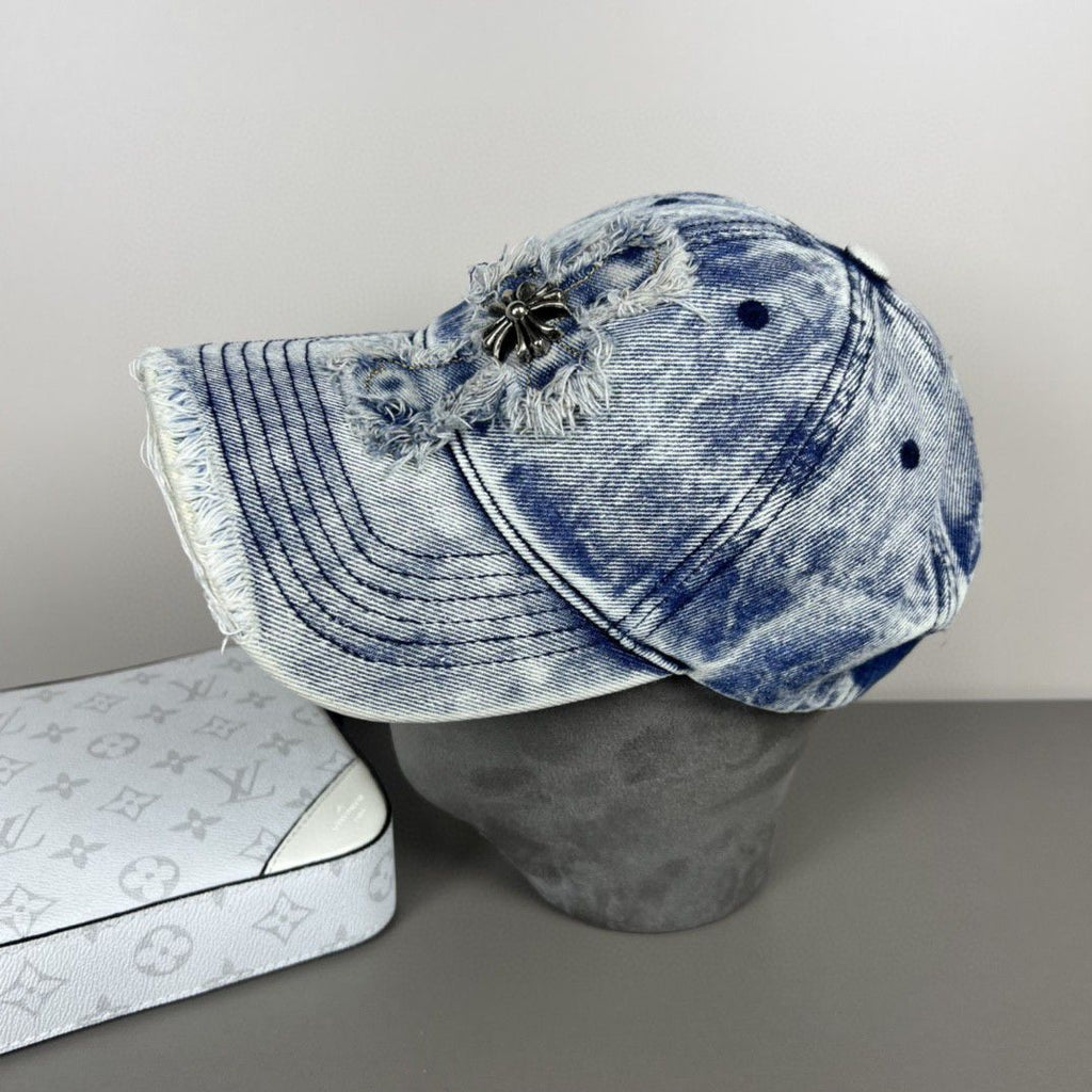 Chrome Hearts Washed, Distressed Denim Baseball Cap