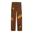 Chrome Hearts-Style Brown Cargo Pants with Cross Patches