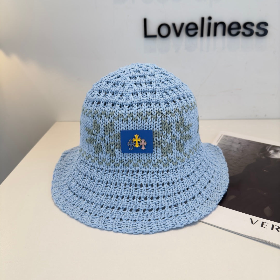 Chrome Hearts-Style Blue Knitted Bucket Hat