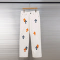 Chrome Hearts "Orange & Blue Leopard Print Cross Patchwork" Jeans