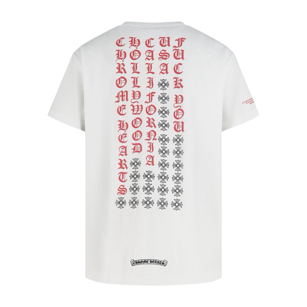 Chrome Hearts California F*ck You Pocket T-Shirt - White Tee with Pink Gothic Print