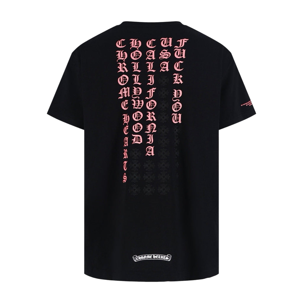 Chrome Hearts California F*ck You Pocket T-Shirt - Black Tee with Pink Gothic Print