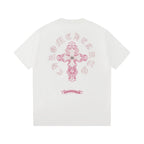 Chrome Hearts 2026 SS Pink Embroidered Cross T-Shirt - White Unisex Cotton Tee with Gothic Logo