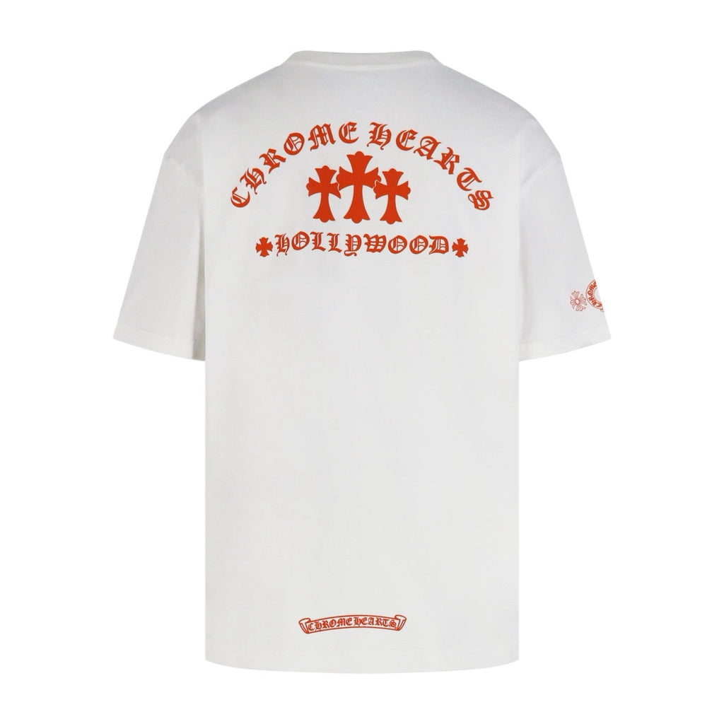 Chrome Hearts Hollywood Triple Cross Pocket T-Shirt - White Tee with Red Logo Print